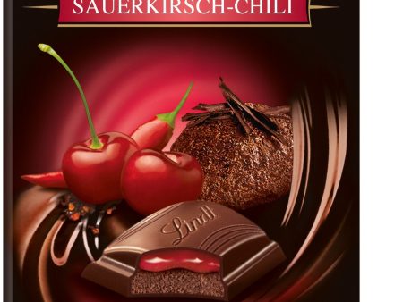 Lindt Creation – Tableta de chocolate negro 70% cacao con relleno de mousse y coulis de cereza con un toque de chili, 150 g Embalaje Deteriorado Fashion